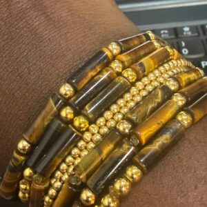 Tiger Eye Straw Beads and Gold Ball Beads